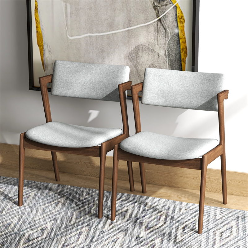 Vego Mid-Century Modern Fabric Dining Chair in Gray (Set of 2)
