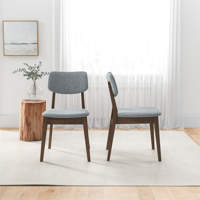 Aria Mid-Century Modern Fabric Dining Room&Kitchen Chair in Gray (Set of 2)