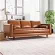 Jax Mid-Century Modern Pillow Back Genuine Leather Sofa in Tan