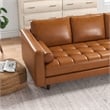 Jax Mid-Century Modern Pillow Back Genuine Leather Sofa in Tan