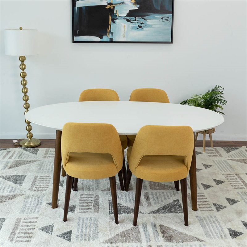 Kennedy 5-Piece Mid-Century Oval Dining Set w/ 4 Fabric Dining Chairs in Yellow