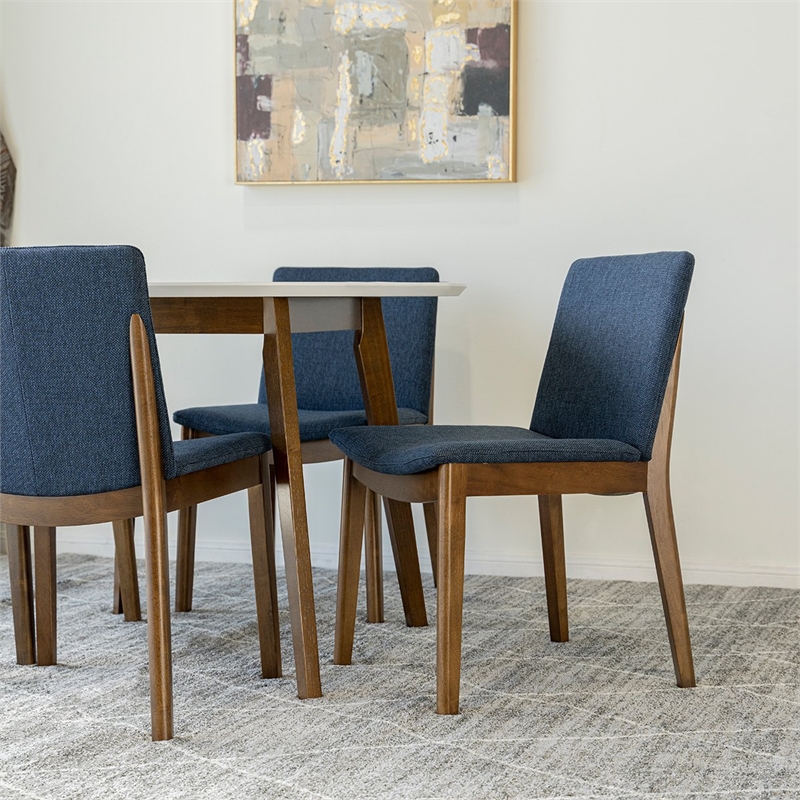 Colby 5-Piece Mid-Century Modern Dining Set with 4 Fabric Dining Chairs in Blue