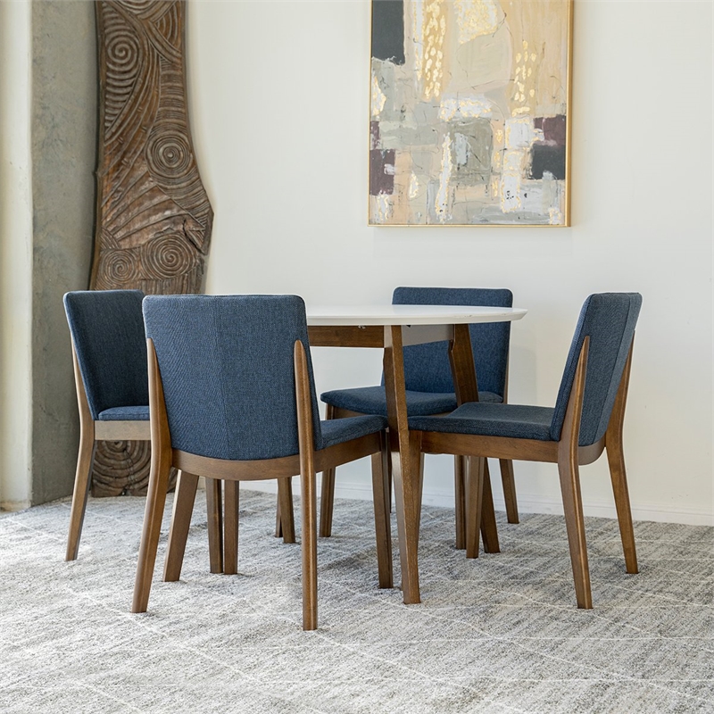 Colby 5-Piece Mid-Century Modern Dining Set with 4 Fabric Dining Chairs in Blue
