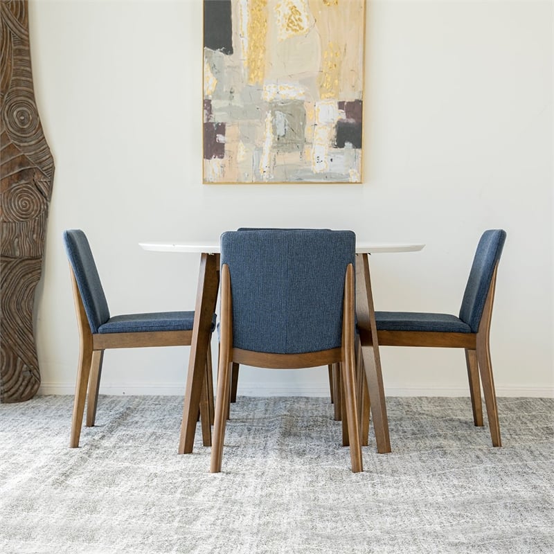 Colby 5-Piece Mid-Century Modern Dining Set with 4 Fabric Dining Chairs in Blue