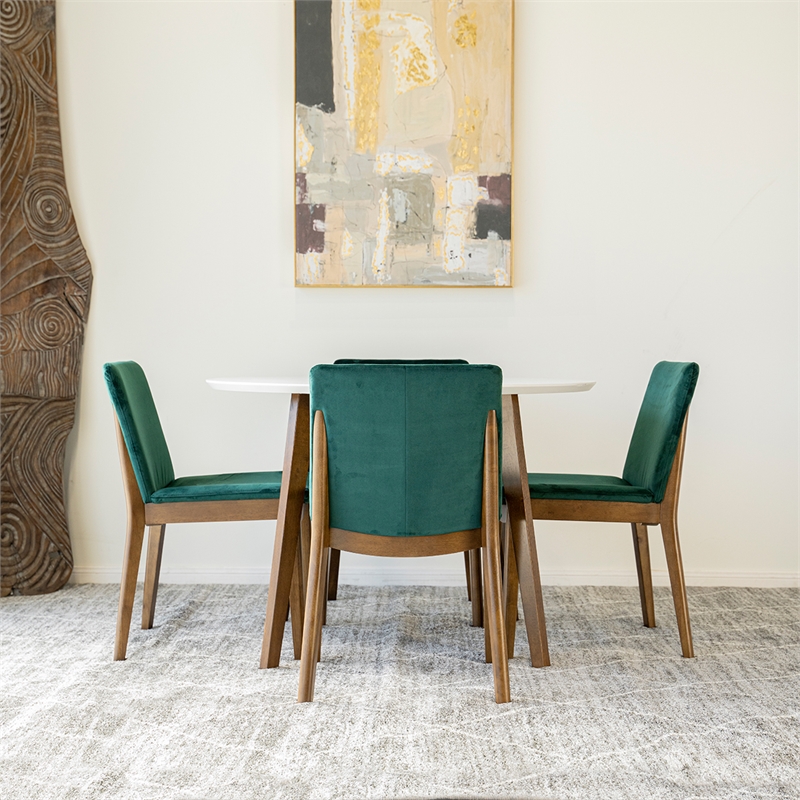 Coleman 5-Piece Mid-Century round Dining Set w/ 4 Velvet Dining Chairs in Green