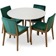Coleman 5-Piece Mid-Century round Dining Set w/ 4 Velvet Dining Chairs in Green