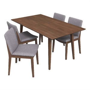 Dulce Modern Solid Wood Walnut Dining Table and 4 Chair Set