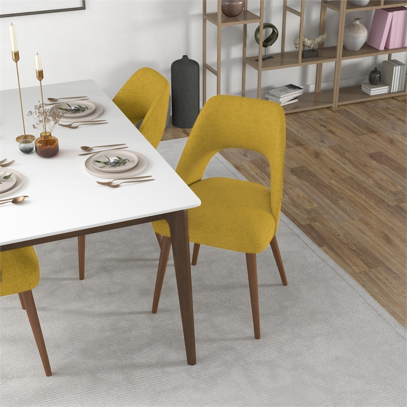 Leia 5-Piece Mid-Century Modern Dining Set with 4 Fabric Dining Chairs in Yellow | Homesquare