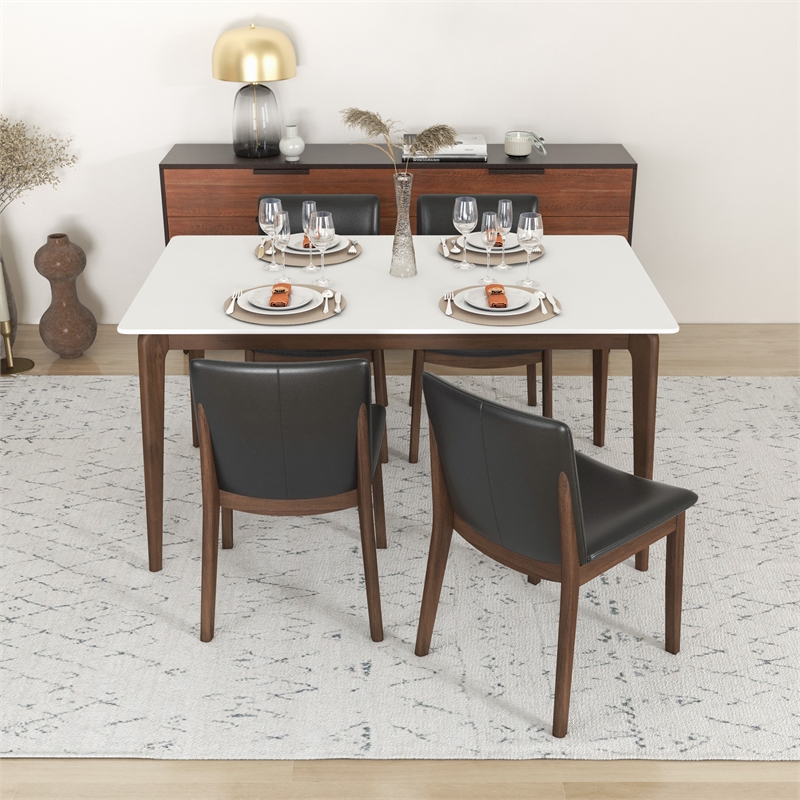 Liana Modern Solid Wood Walnut Dining Room & Kitchen Table and 4 Chair Set