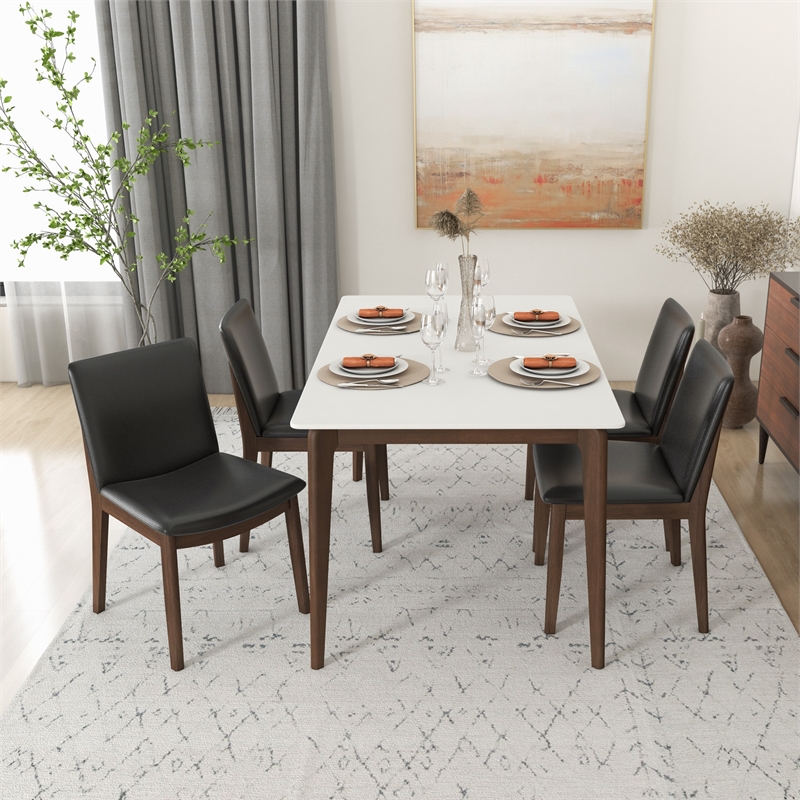 Liana Modern Solid Wood Walnut Dining Room & Kitchen Table and 4 Chair Set
