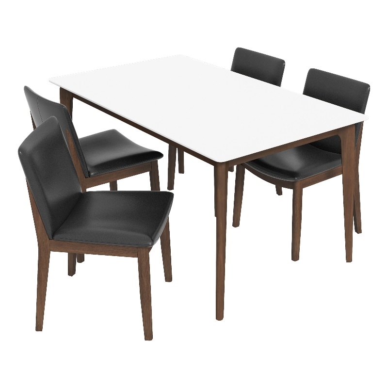 Liana Modern Solid Wood Walnut Dining Room & Kitchen Table and 4 Chair Set