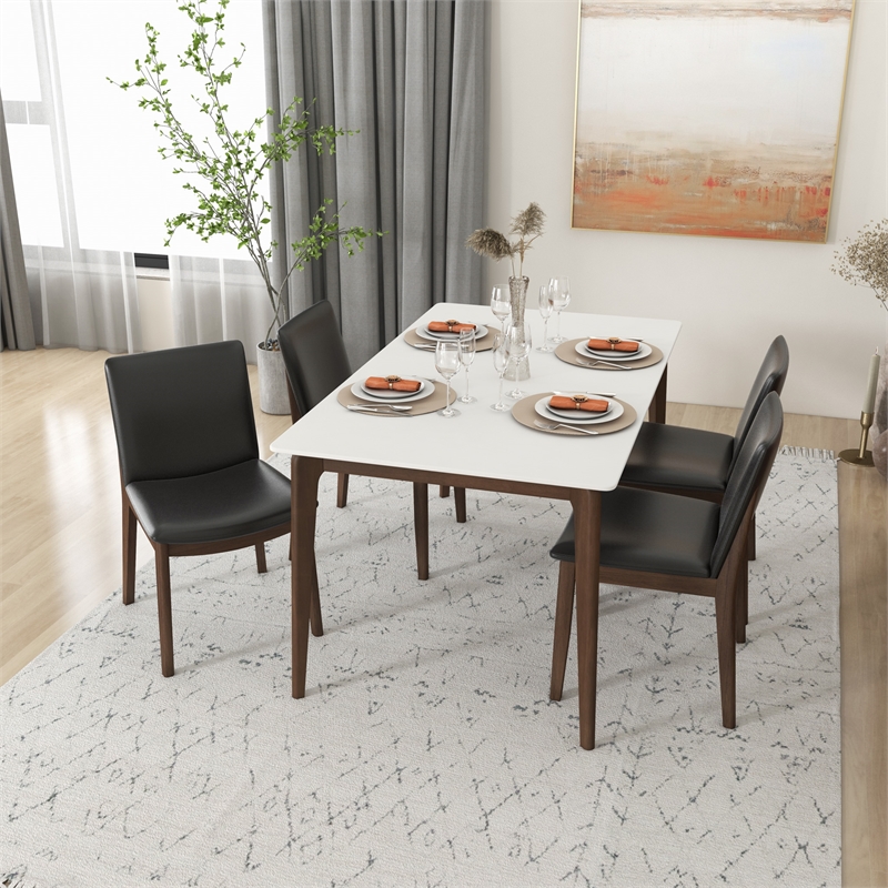 Liana Modern Solid Wood Walnut Dining Room & Kitchen Table and 4 Chair Set