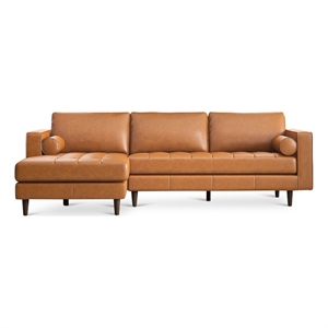 Demi Modern Living Room Top Leather Corner Sectional Couch in Cognac Tan