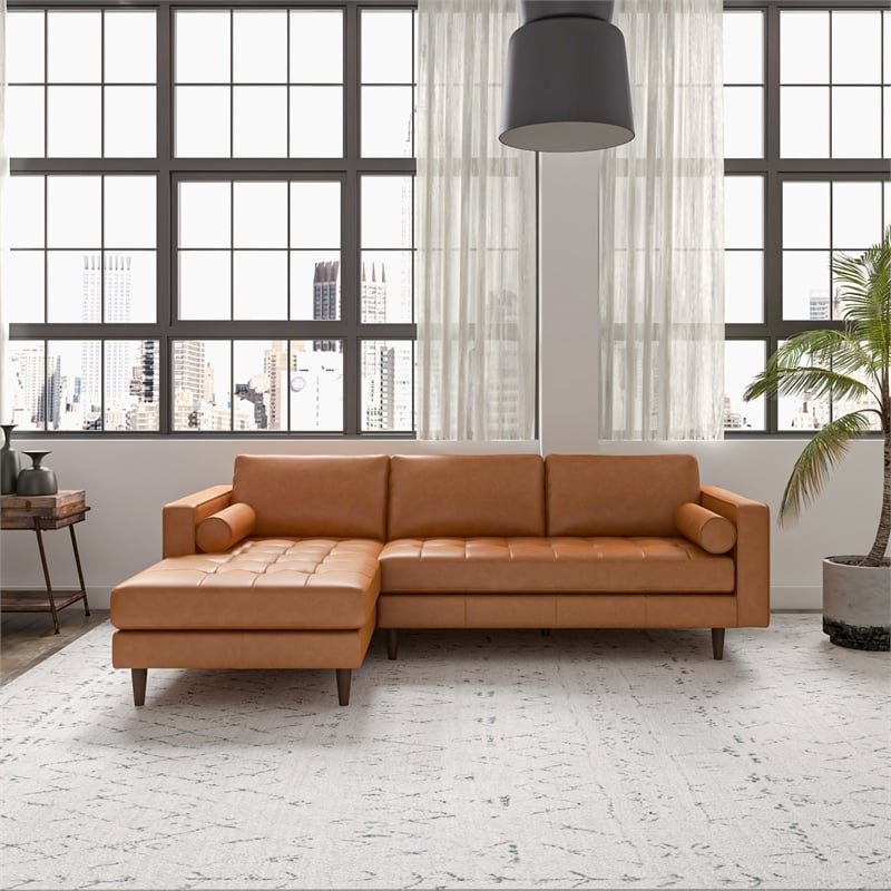 Demi Modern Living Room Top Leather Corner Sectional Couch in Cognac Tan