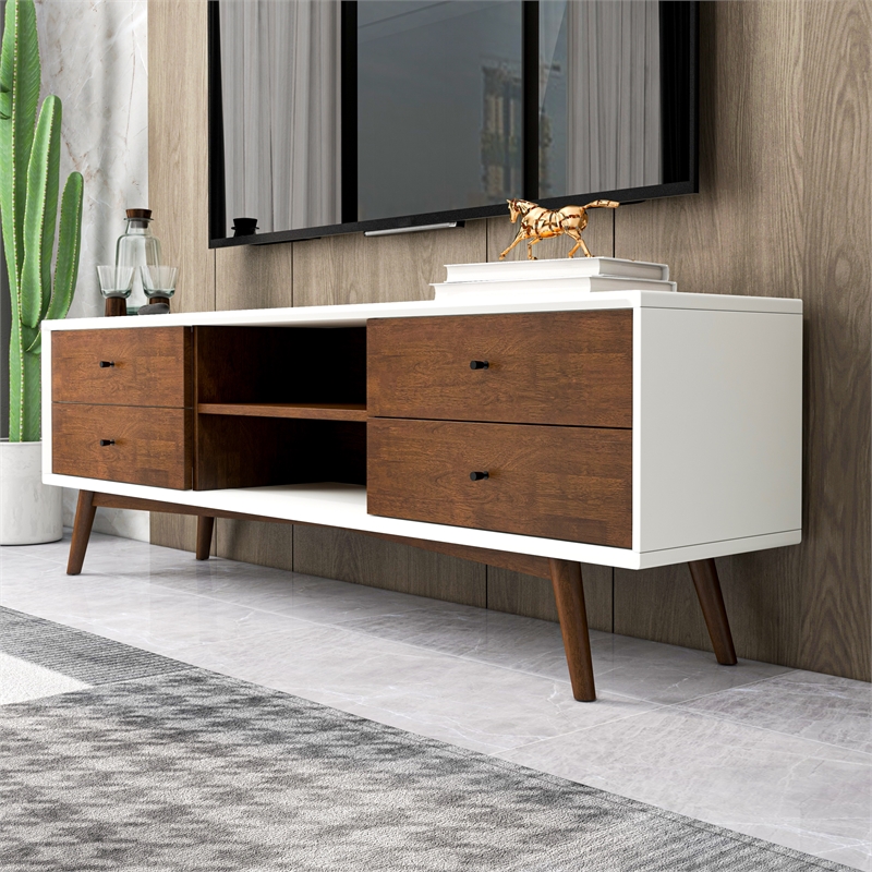 Francesca White Tv Stand With Solid Wood Frame TV Stand with 6 Storage Cabinet