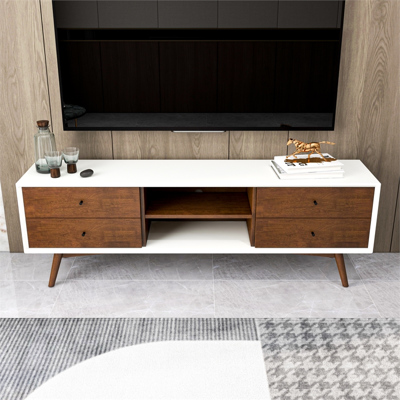 Francesca White Tv Stand With Solid Wood Frame TV Stand with 6 Storage Cabinet