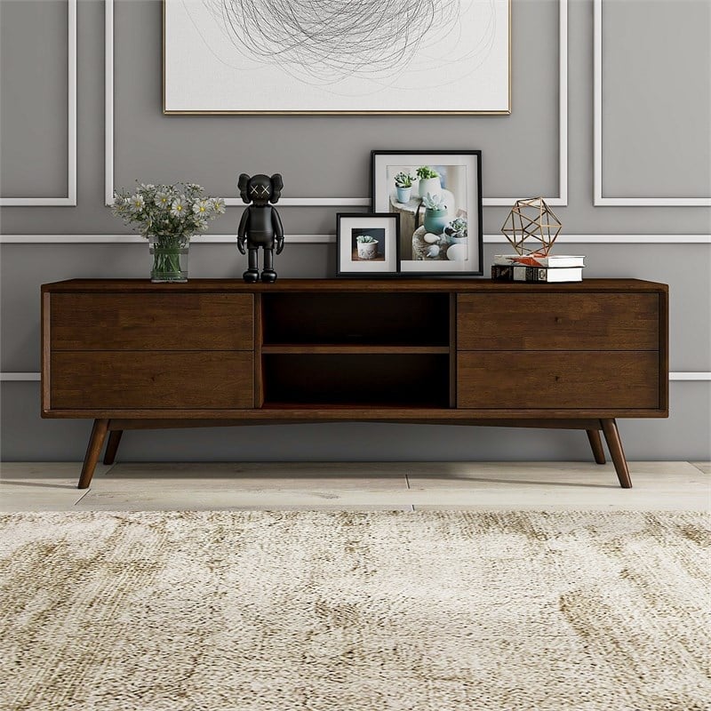 Francesca Mid-Century Modern Solid Wood TV Stand in Brown for TVs up to 65