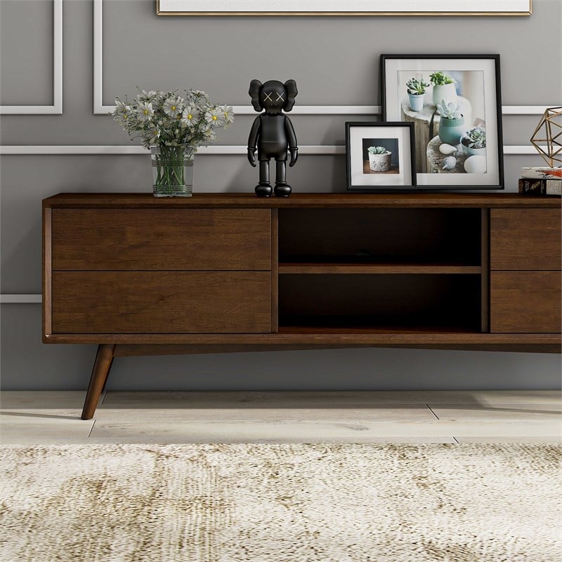 Francesca Mid-Century Modern Solid Wood TV Stand in Brown for TVs up to 65