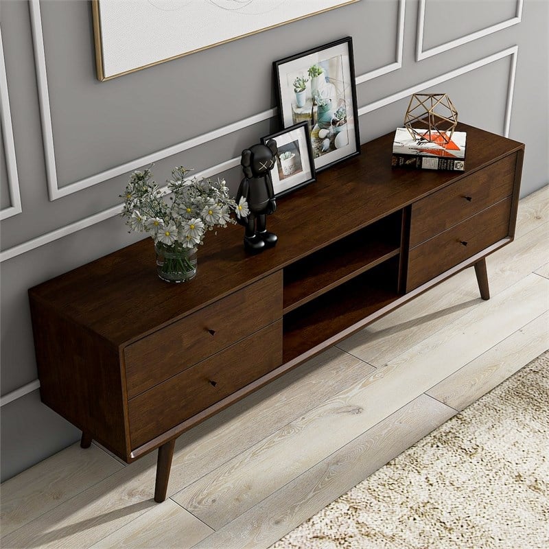 Francesca Mid-Century Modern Solid Wood TV Stand in Brown for TVs up to 65