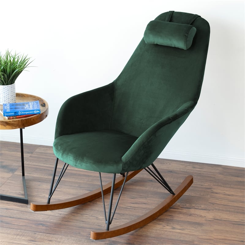 Jayce Modern Indoor Livingroom Velvet Rocking Accent Chair in Green