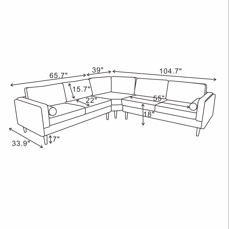 Hudson Light Gray Fabric Modern Living Room Corner Symmetrical Sofa