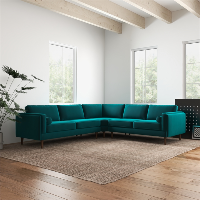 Hudson Turquoise Velvet Modern Living Room Corner Symmetrical Sofa