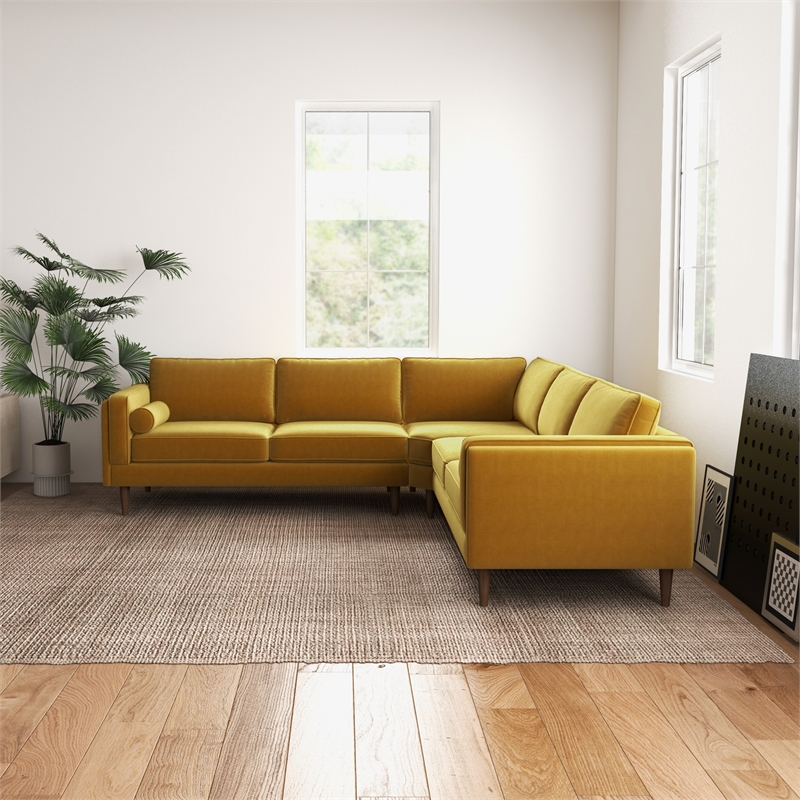 Hudson Gold Velvet Modern Living Room Corner Symmetrical Sofa