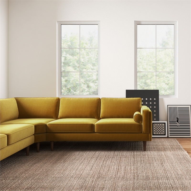 Hudson Gold Velvet Modern Living Room Corner Symmetrical Sofa