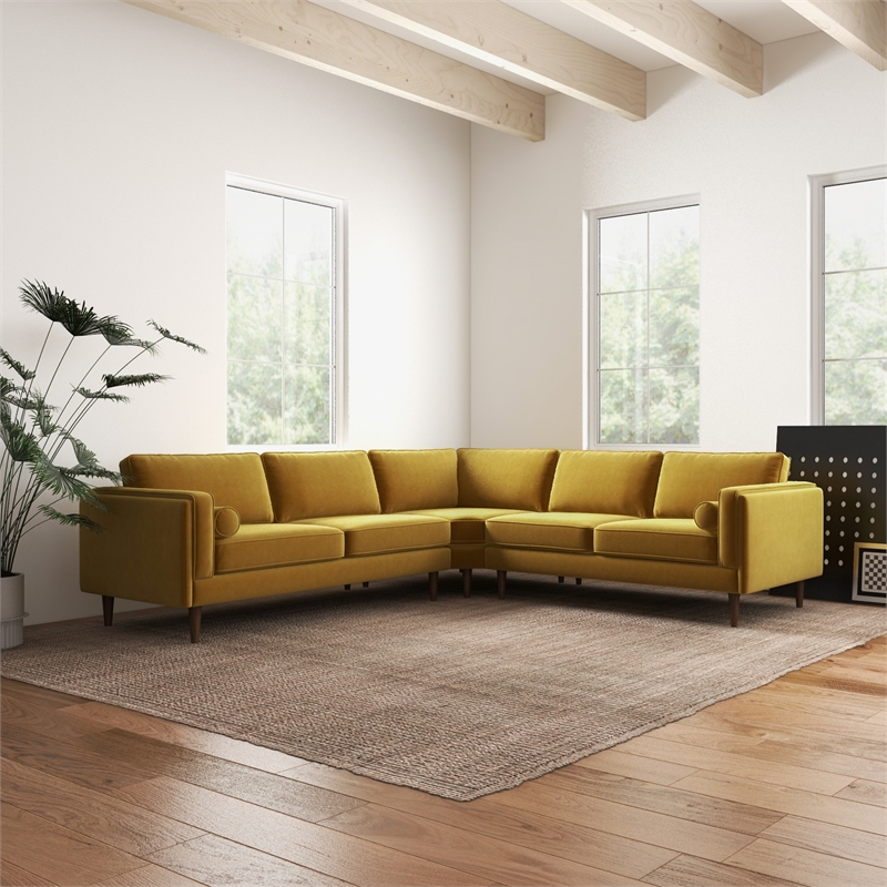 Hudson Gold Velvet Modern Living Room Corner Symmetrical Sofa
