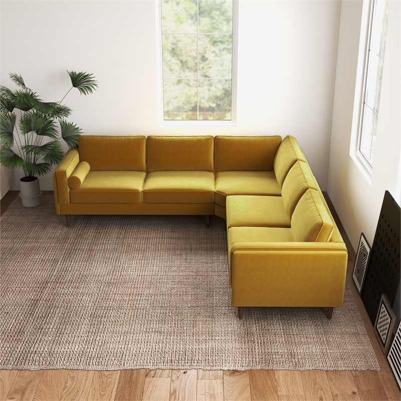 Hudson Gold Velvet Modern Living Room Corner Symmetrical Sofa