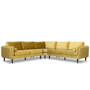 Hudson Mid-Century Modern L-Shaped Pillow Back Velvet Corner Sofa in Gold