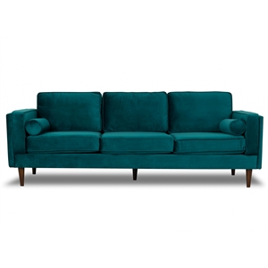 Hudson Mid-Century Modern Pillow Back Velvet Sofa in Turquoise