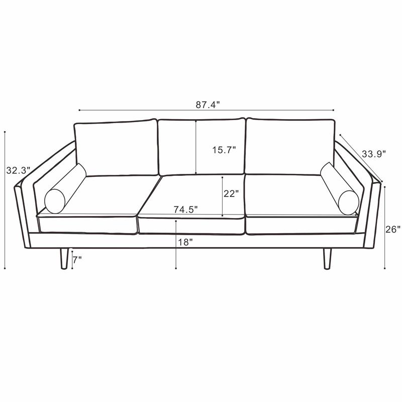 Hudson Living Room Mid Century Modern Pillow Back Velvet Sofa in Turquoise