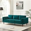 Hudson Living Room Mid Century Modern Pillow Back Velvet Sofa in Turquoise