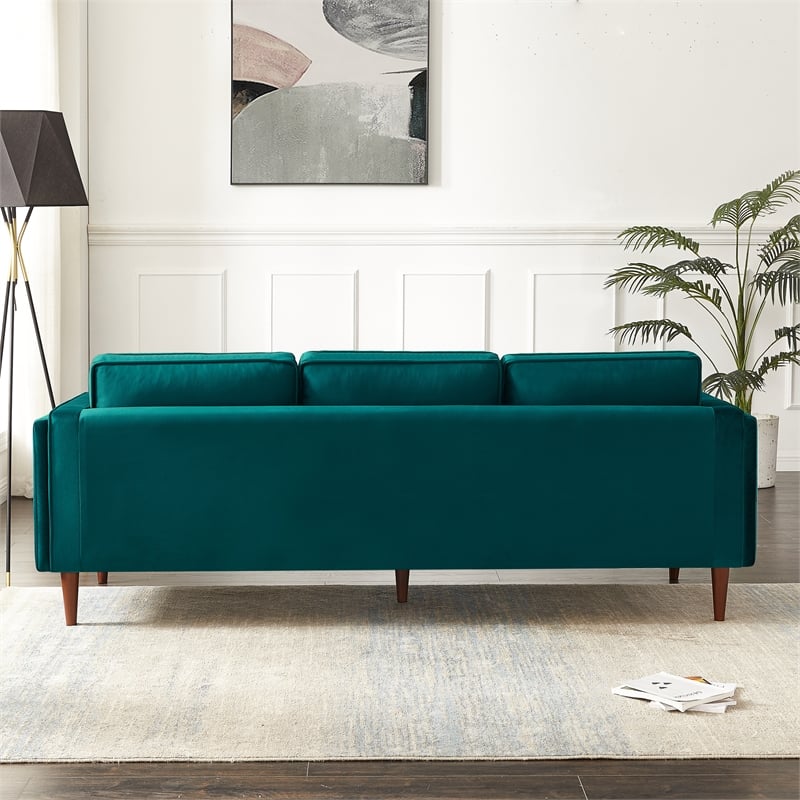 Hudson Living Room Mid Century Modern Pillow Back Velvet Sofa in Turquoise