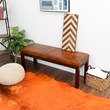 Kalenci Mid-Century Modern Rectangular Genuine Leather Bench in Antique Tan