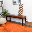 Kalenci Mid-Century Modern Rectangular Genuine Leather Bench in Antique Tan