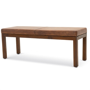 komodo mid-century modern rectangular genuine leather bench in tan