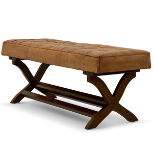 arlington mid-century rectangular genuine leather upholstered bench in tan