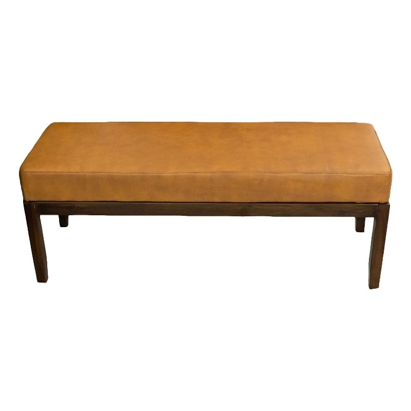 Komodo Mid-Century Modern Genuine Leather Upholstered Bench in Dark Tan