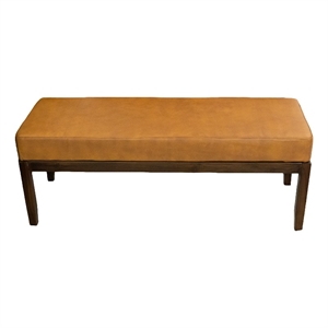 Komodo Mid-Century Modern Genuine Leather Upholstered Bench in Dark Tan