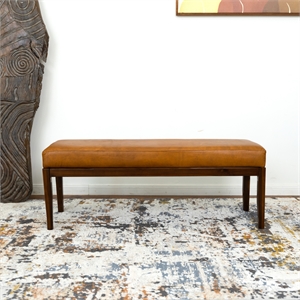 komodo mid-century modern genuine leather upholstered bench in tan
