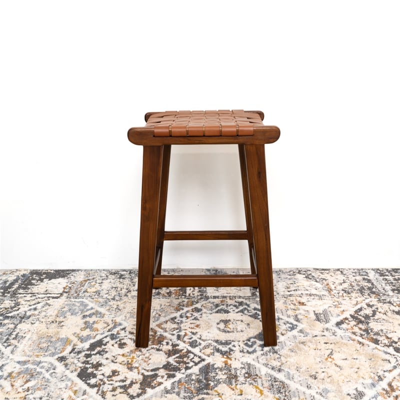 Dejang Mid-Century Modern Square Genuine Leather Counter Stool in Brown