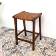 Dejang Mid-Century Modern Square Genuine Leather Counter Stool in Brown