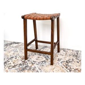 Dejang Mid-Century Modern Square Genuine Leather Counter Stool in Brown