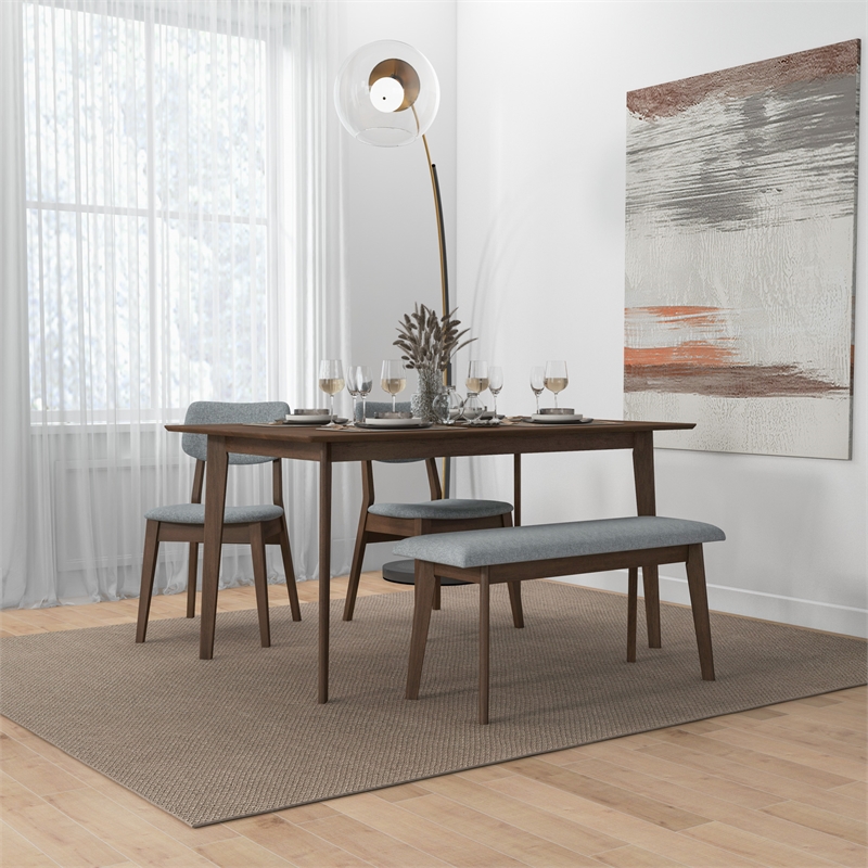 Alberta Modern Solid Wood Walnut Kitchen & Dining Room 4 Piece Furniture Set
