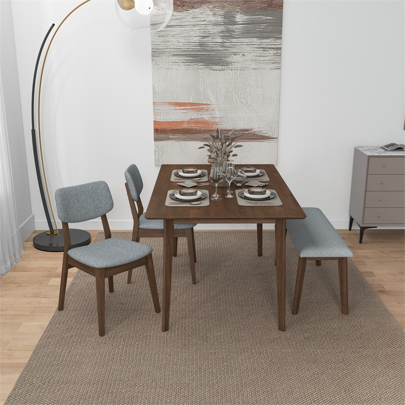 Alberta Modern Solid Wood Walnut Kitchen & Dining Room 4 Piece Furniture Set