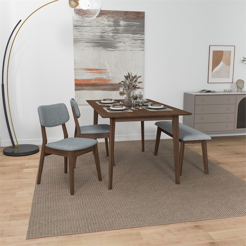 Alberta Modern Solid Wood Walnut Kitchen & Dining Room 4 Piece Furniture Set