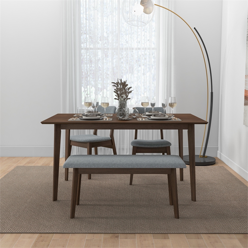 Alberta Modern Solid Wood Walnut Kitchen & Dining Room 4 Piece Furniture Set