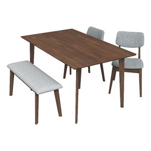 Alberta Modern Solid Wood Walnut Kitchen & Dining Room 4 Piece Furniture Set